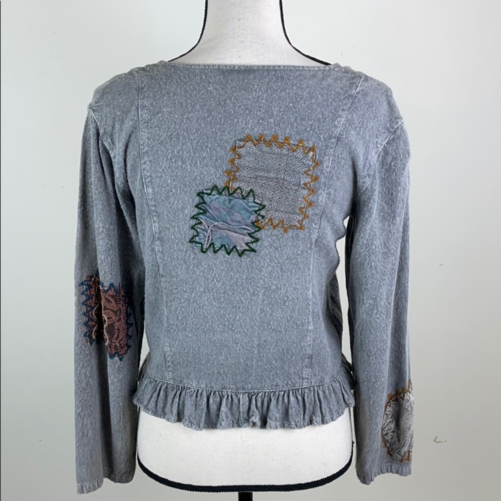Sacred Threads Crop Patchwork Boho Lagenlook Top - image 3